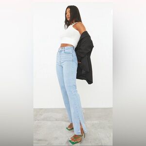 Light blue wash split hem jeans